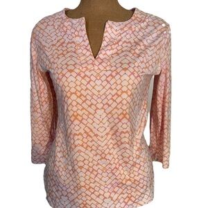 Michelle Parisou ladies v-neck shirt measurements for size peach /purple cream
